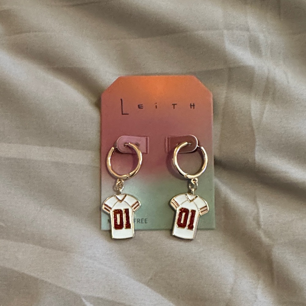 Leith White and Red Jersey Hoop Drop Earrings
